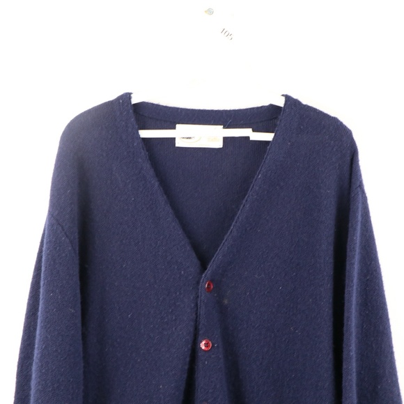 Vintage 70s Rockabilly Knit Cardigan Sweater Blue - Picture 2 of 8